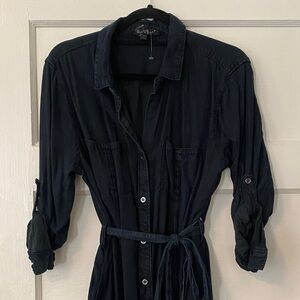 Button-Front Shirt Dress in Dark Navy